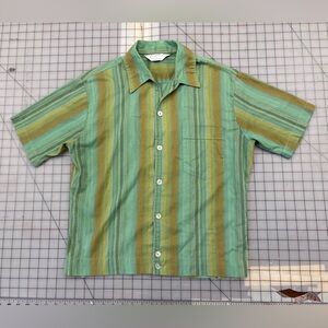 1950s Men's Green Striped Vacation Shirt